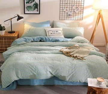 3D Green Horizontal Stripes 7005 Bed Pillowcases Quilt