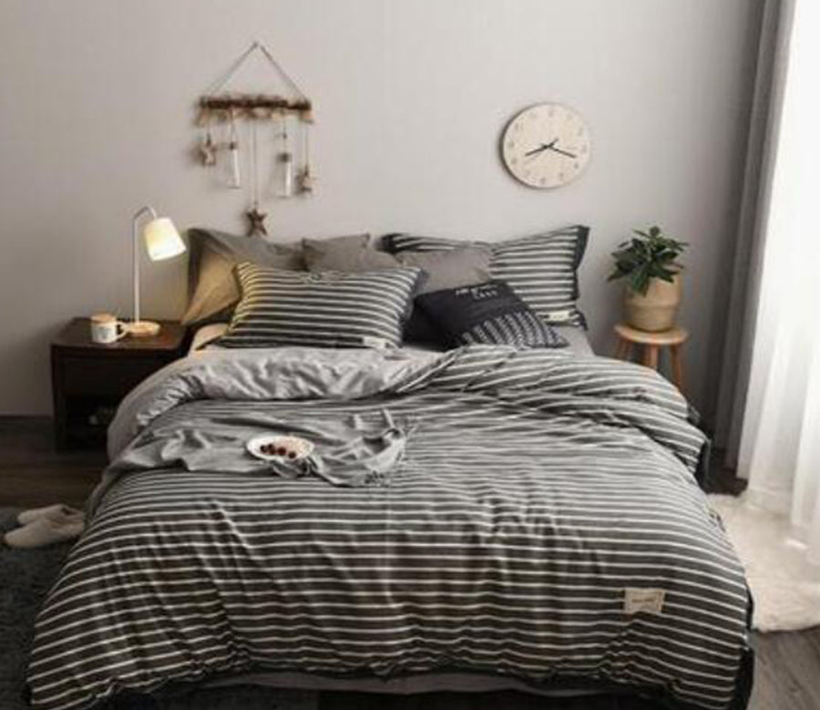 3D Dark Gray Horizontal Stripes 14026 Bed Pillowcases Quilt