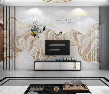 3D Yellow Tree Deer WC2234 Wall Murals