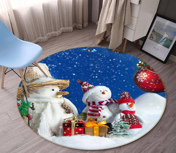 3D Snowman 54095 Christmas Round Non Slip Rug Mat Xmas