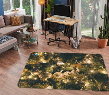 3D Golden Ball Branches 55070 Christmas Non Slip Rug Mat Xmas