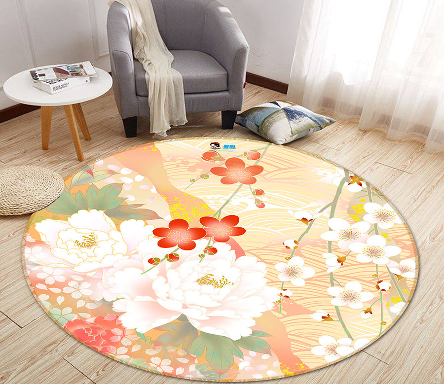 3D Flowers 66203 Round Non Slip Rug Mat