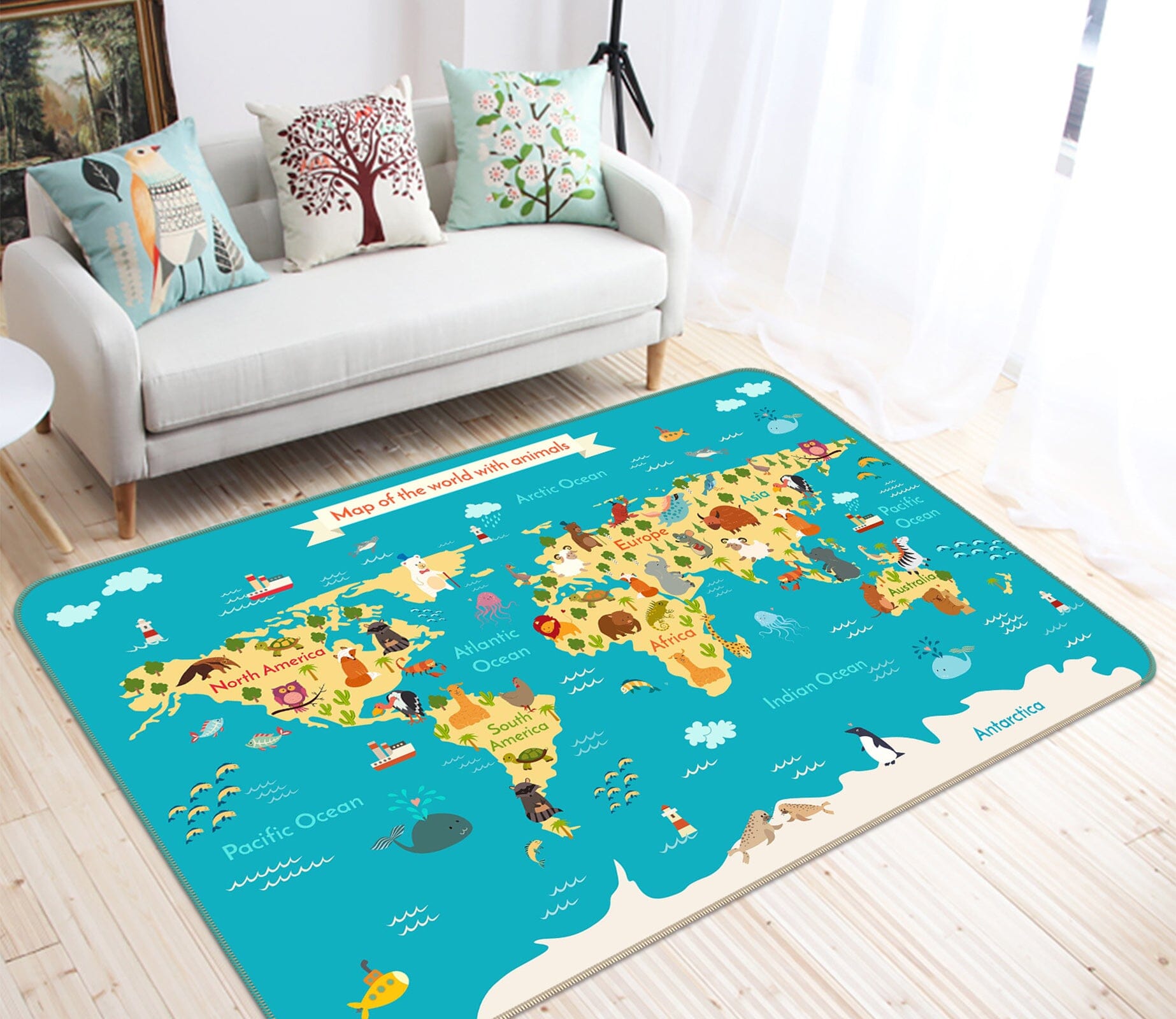 3D Wide World 270 World Map Non Slip Rug Mat Mat AJ Creativity Home 