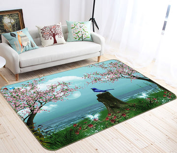 3D Cherry Tree Grass Bird 66074 Non Slip Rug Mat