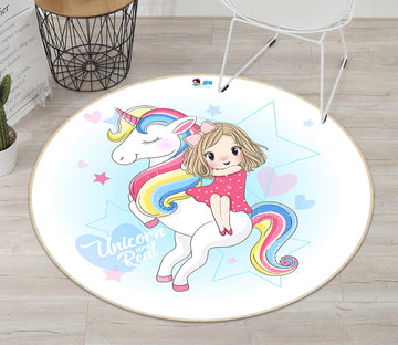 3D Color Unicorn Girl 74218 Round Non Slip Rug Mat