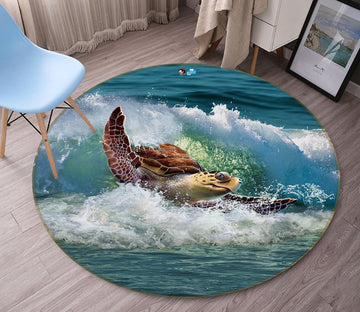 3D Waves Sea Turtle 83142 Jerry LoFaro Rug Round Non Slip Rug Mat