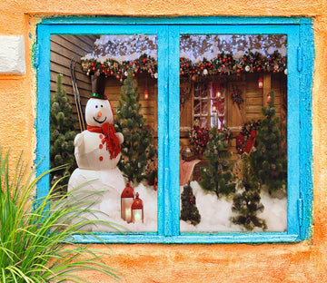 3D Snowman 43038 Christmas Window Film Print Sticker Cling Stained Glass Xmas