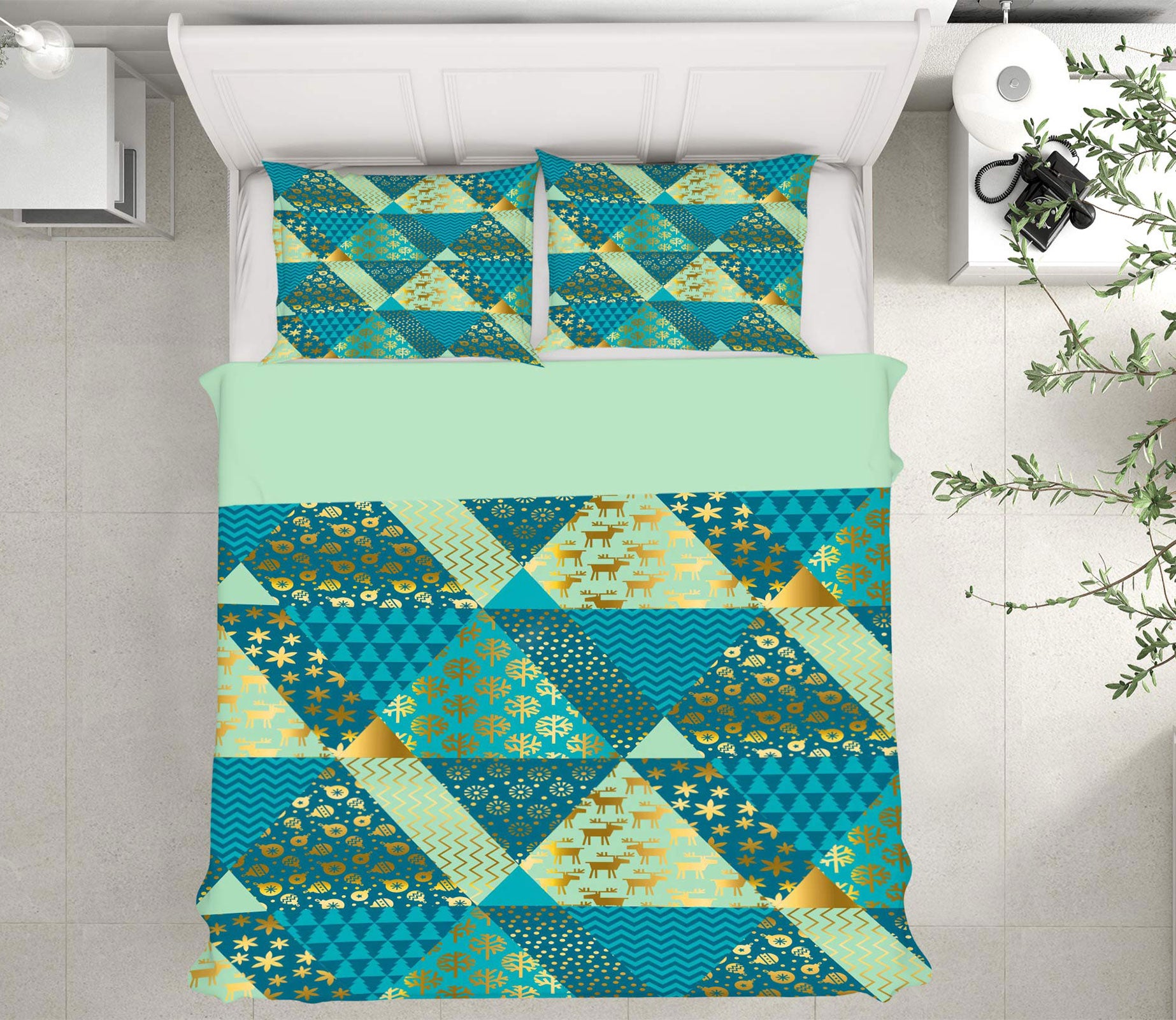 3D Green Triangle 51014 Christmas Quilt Duvet Cover Xmas Bed Pillowcases