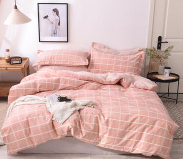 3D Pink Plaid 30184 Bed Pillowcases Quilt