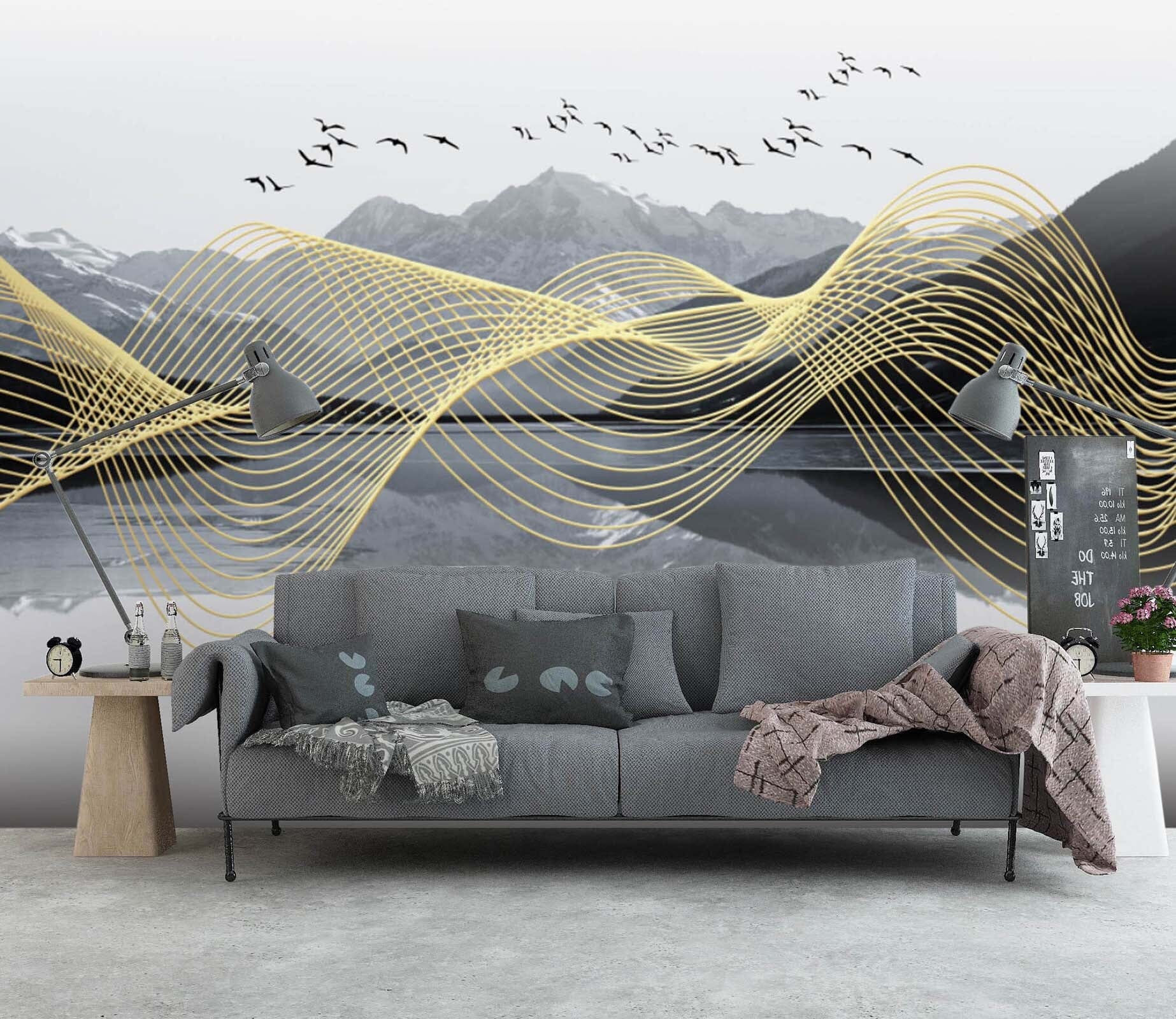 3D Golden Wave 1434 Wall Murals Wallpaper AJ Wallpaper 2 