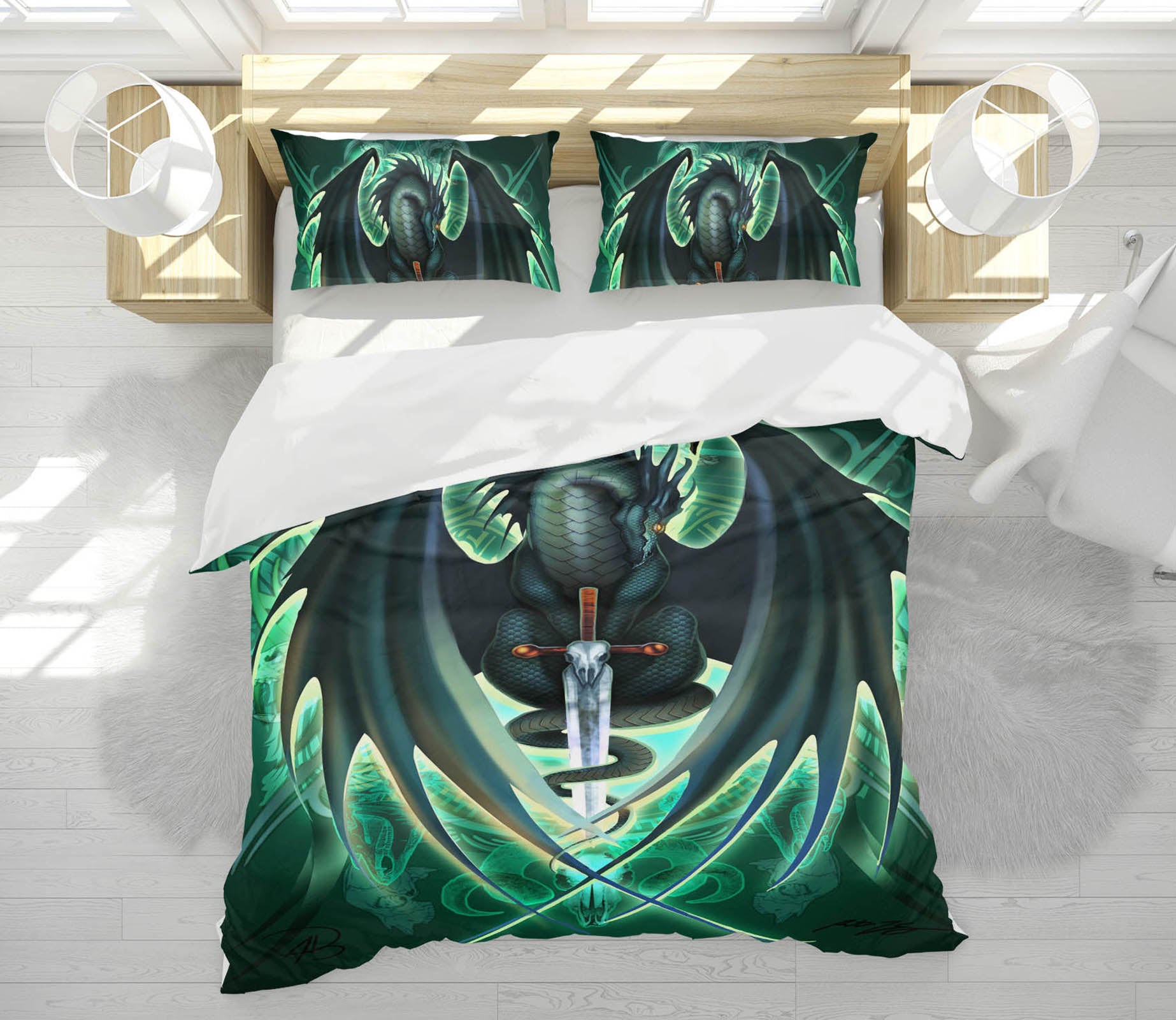 3D Green Dragon 8326 Ruth Thompson Bedding Bed Pillowcases Quilt Cover Duvet Cover