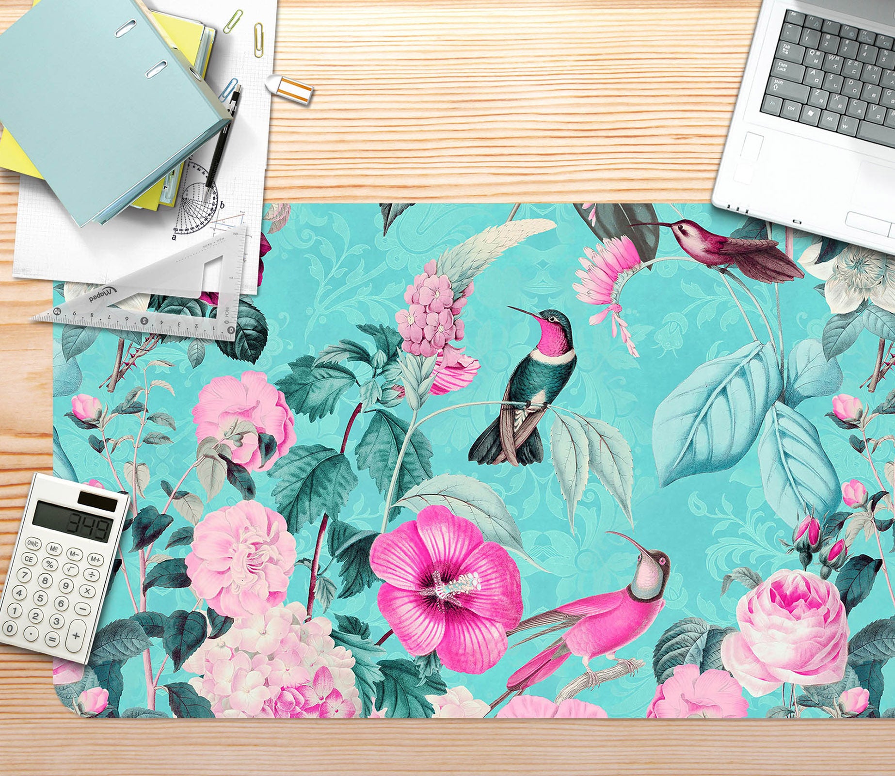 3D Pink Flower Leaves 5224 Andrea Haase Desk Mat