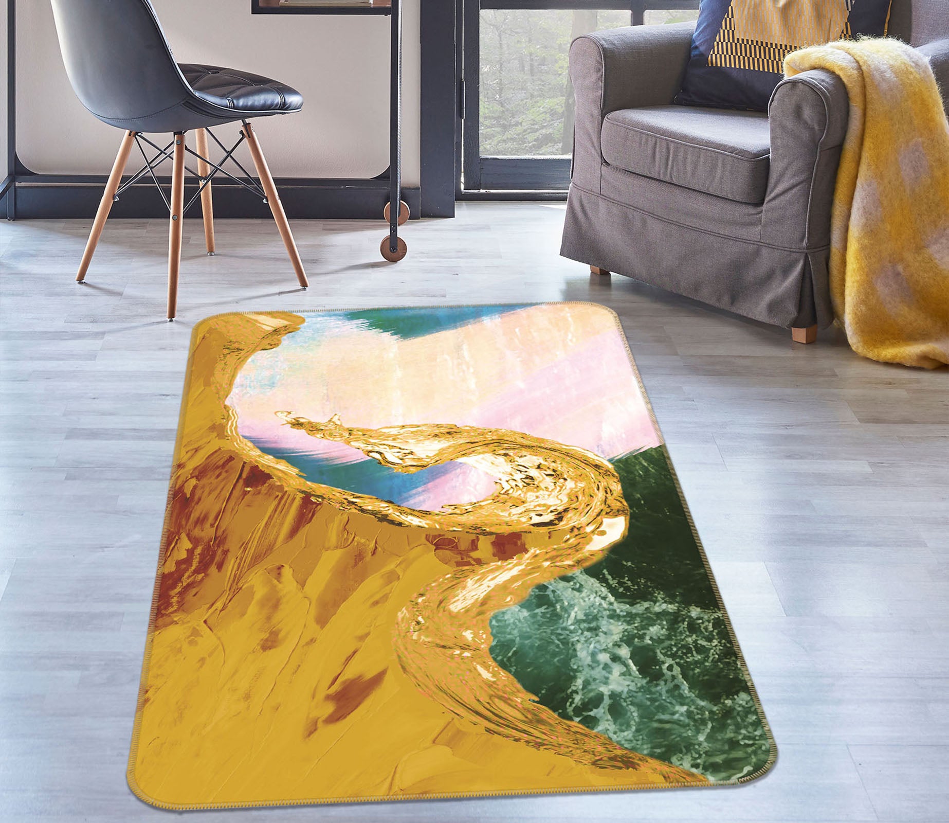 3D Golden Pattern 27165 Non Slip Rug Mat