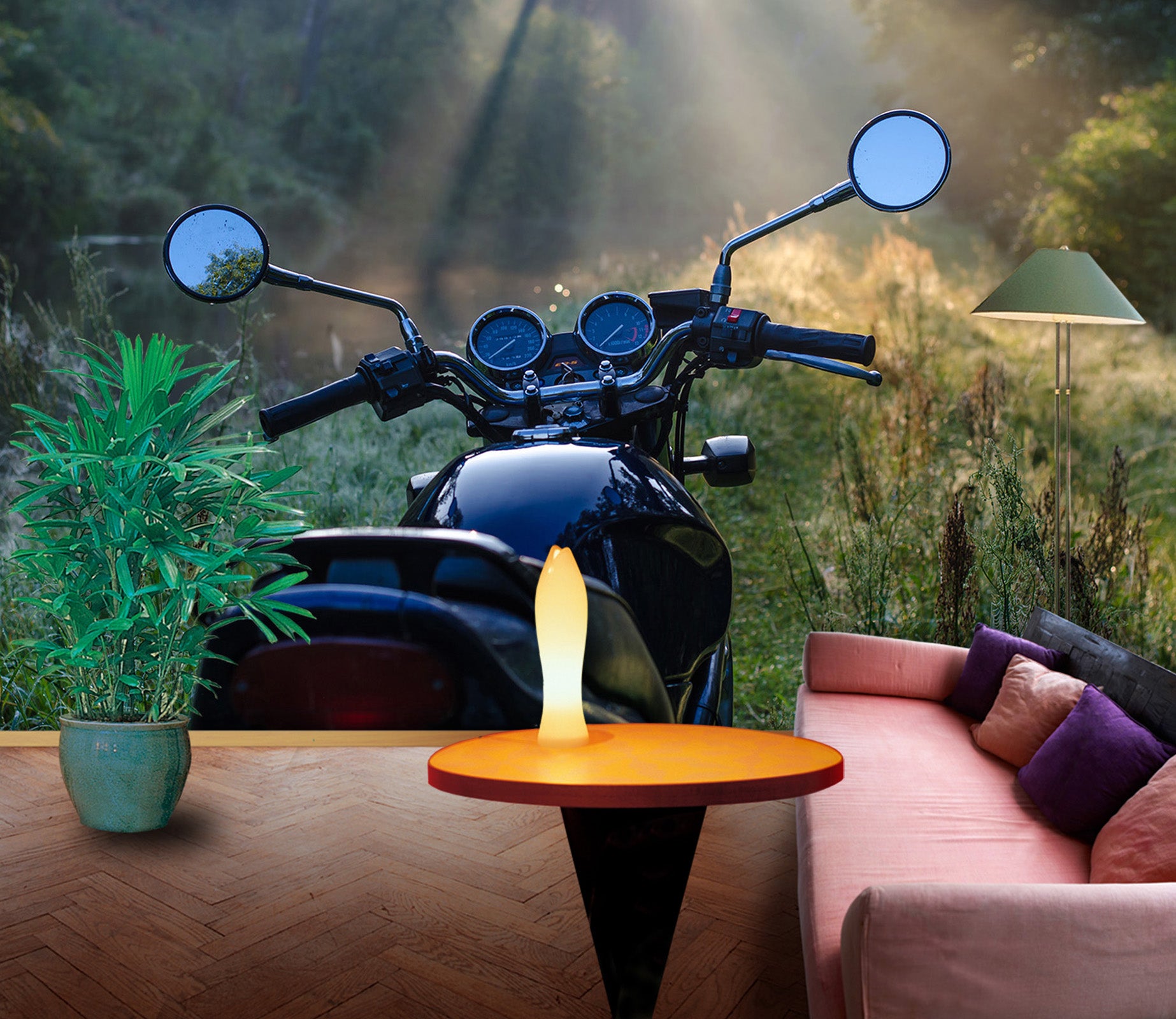 3D Motorcycle Forest 126 Vehicle Wall Murals