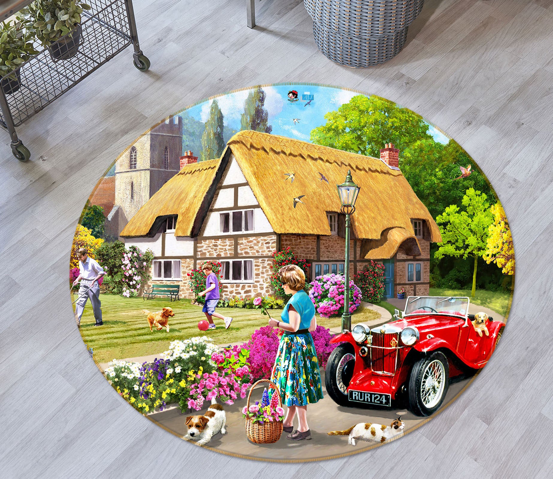 3D Car Woman 048 Kevin Walsh Rug Round Non Slip Rug Mat