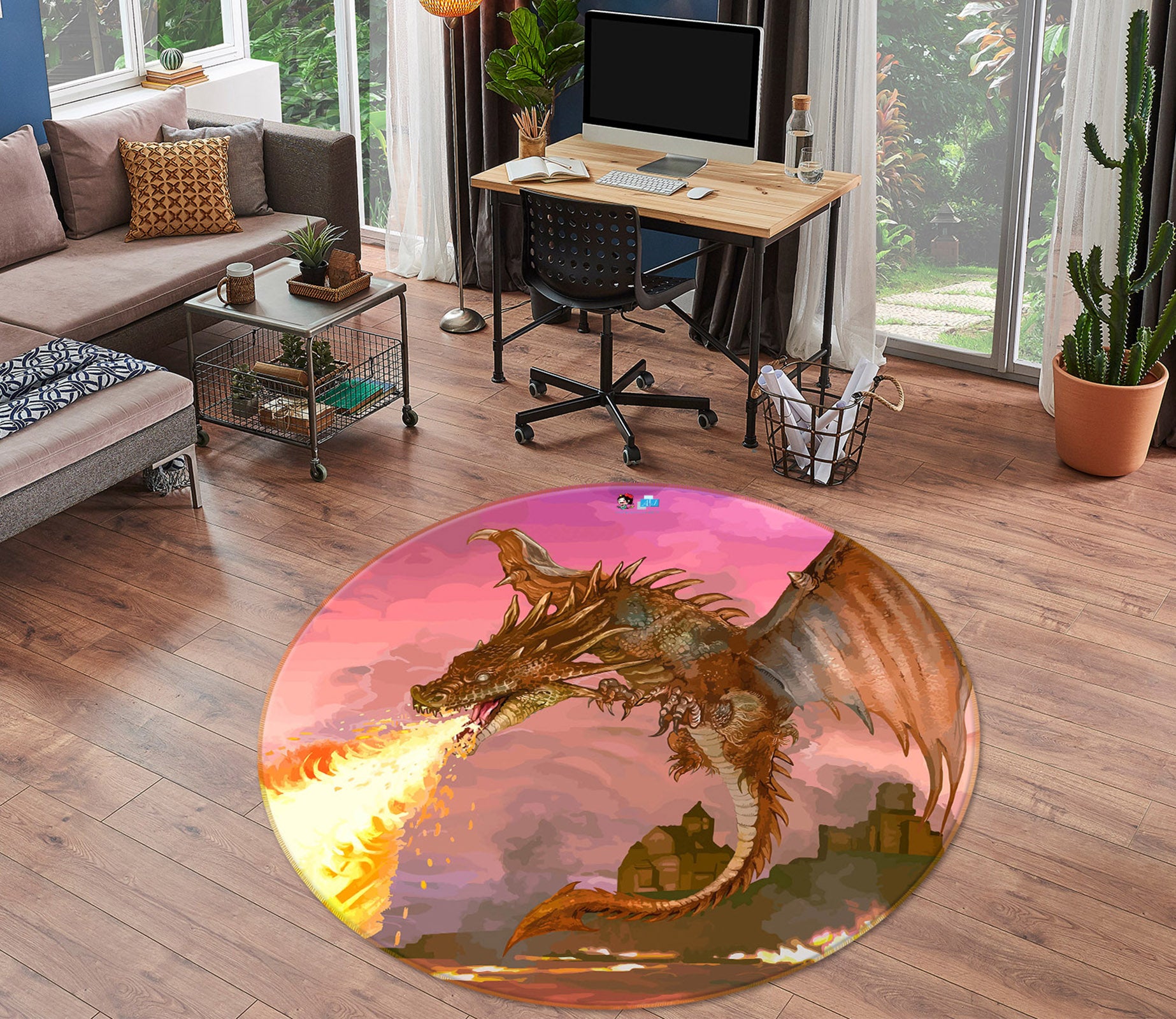 3D Flying Dragon 75140 Round Non Slip Rug Mat
