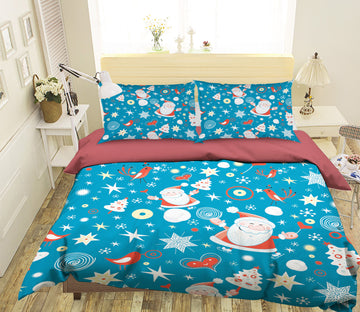 3D Santa Claus Star Pattern 45037 Christmas Quilt Duvet Cover Xmas Bed Pillowcases