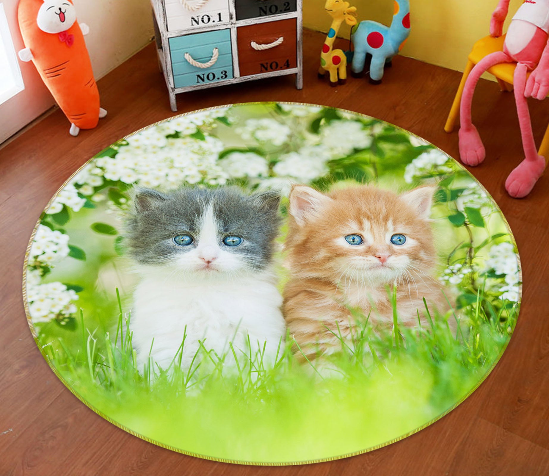 3D Two Kittens 29105 Round Non Slip Rug Mat