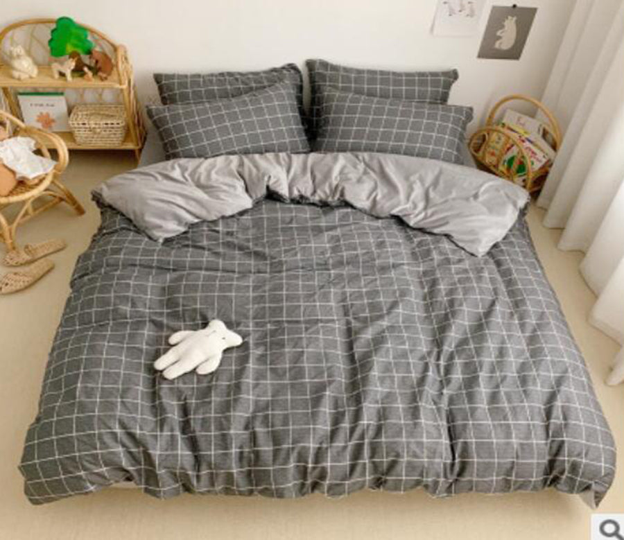 3D Gray Small Grid 18055 Bed Pillowcases Quilt