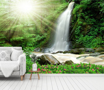 3D Sunny Woods Waterfall 645 Wallpaper AJ Wallpaper 