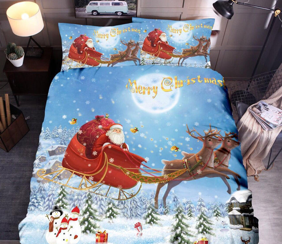 3D Santa Sleigh Deer 45221 Christmas Quilt Duvet Cover Xmas Bed Pillowcases