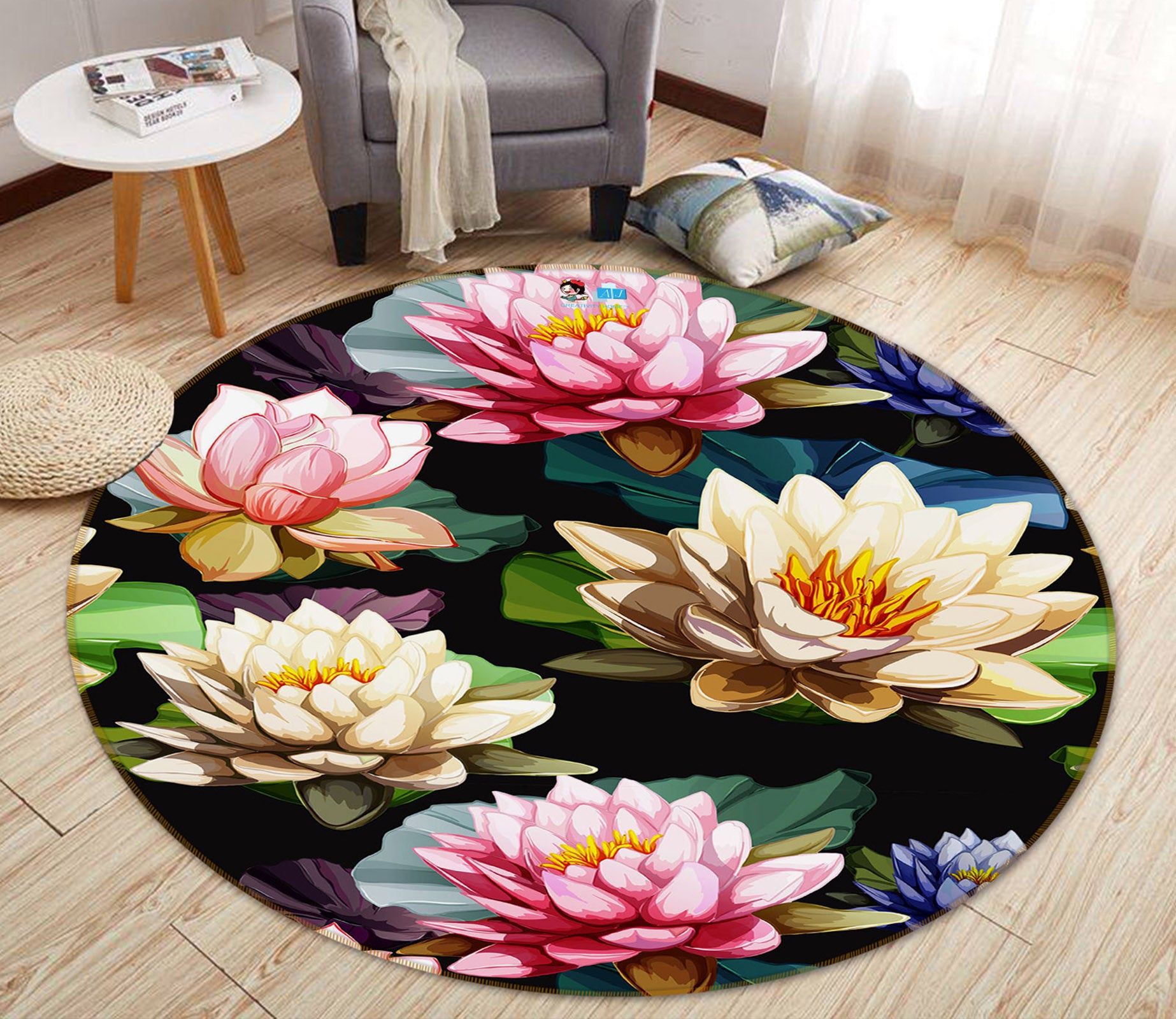 3D Lotus 69217 Round Non Slip Rug Mat