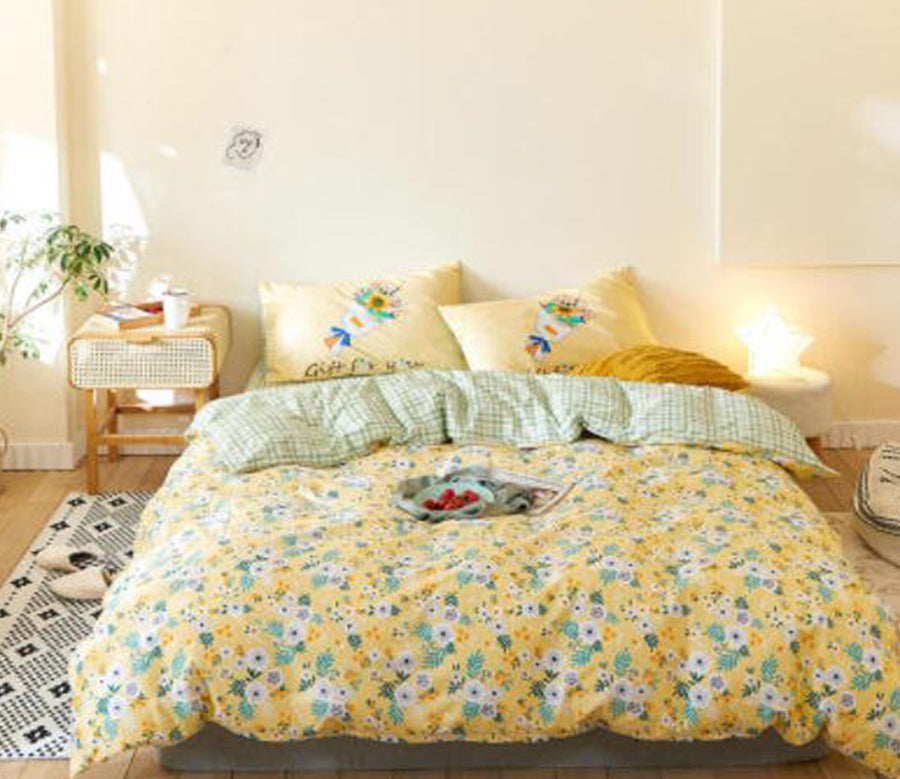 3D Yellow Floral 50063 Bed Pillowcases Quilt
