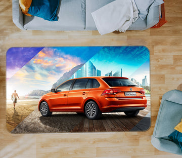 3D Red Car 42025 Vehicle Non Slip Rug Mat