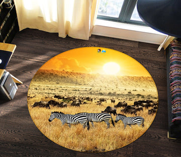 3D Prairie Zebra 66168 Round Non Slip Rug Mat