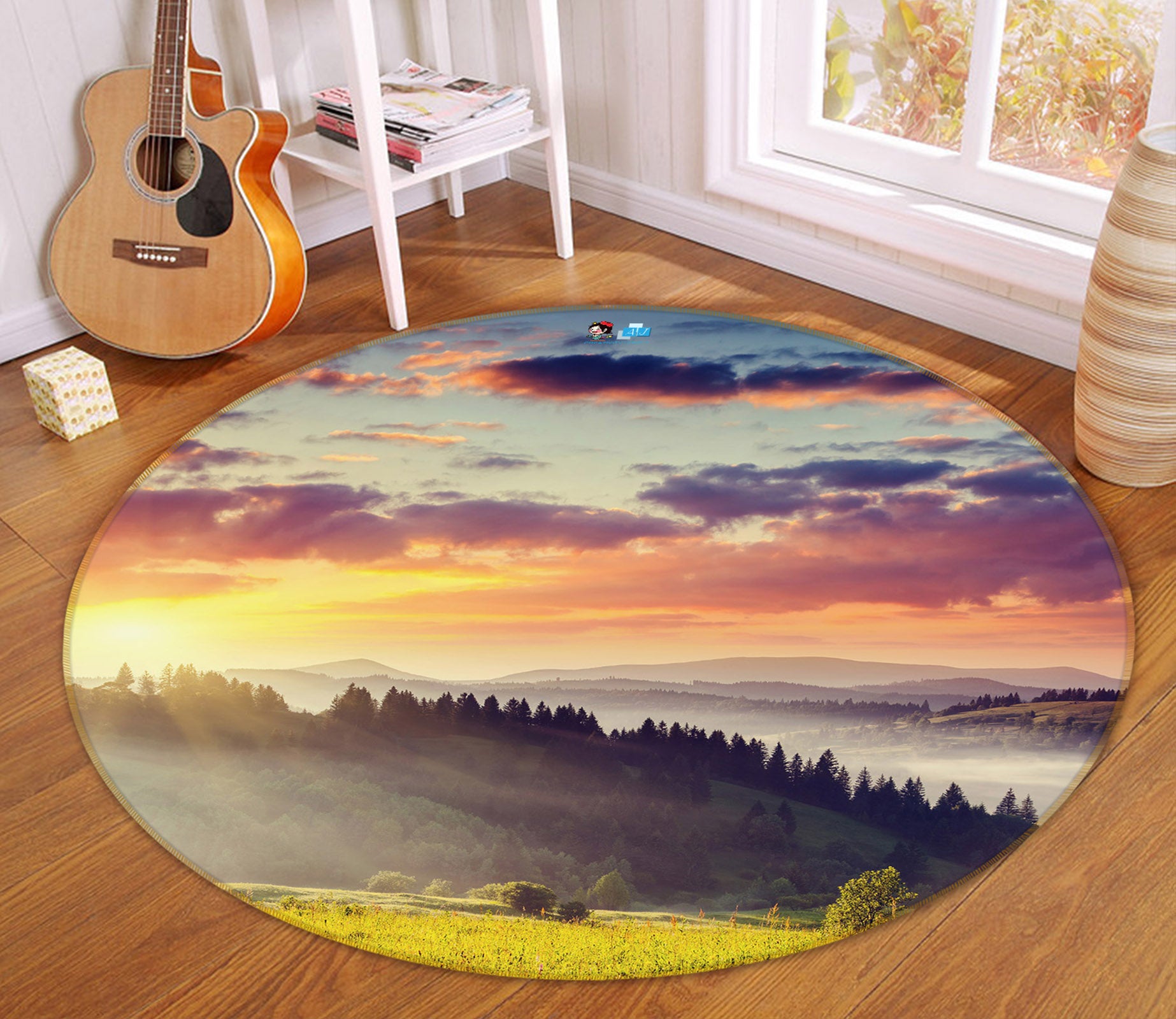 3D Mountains Sky 69178 Round Non Slip Rug Mat