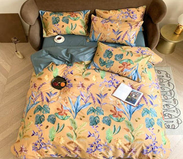 3D Yellow Background Flower 7119 Bed Pillowcases Quilt