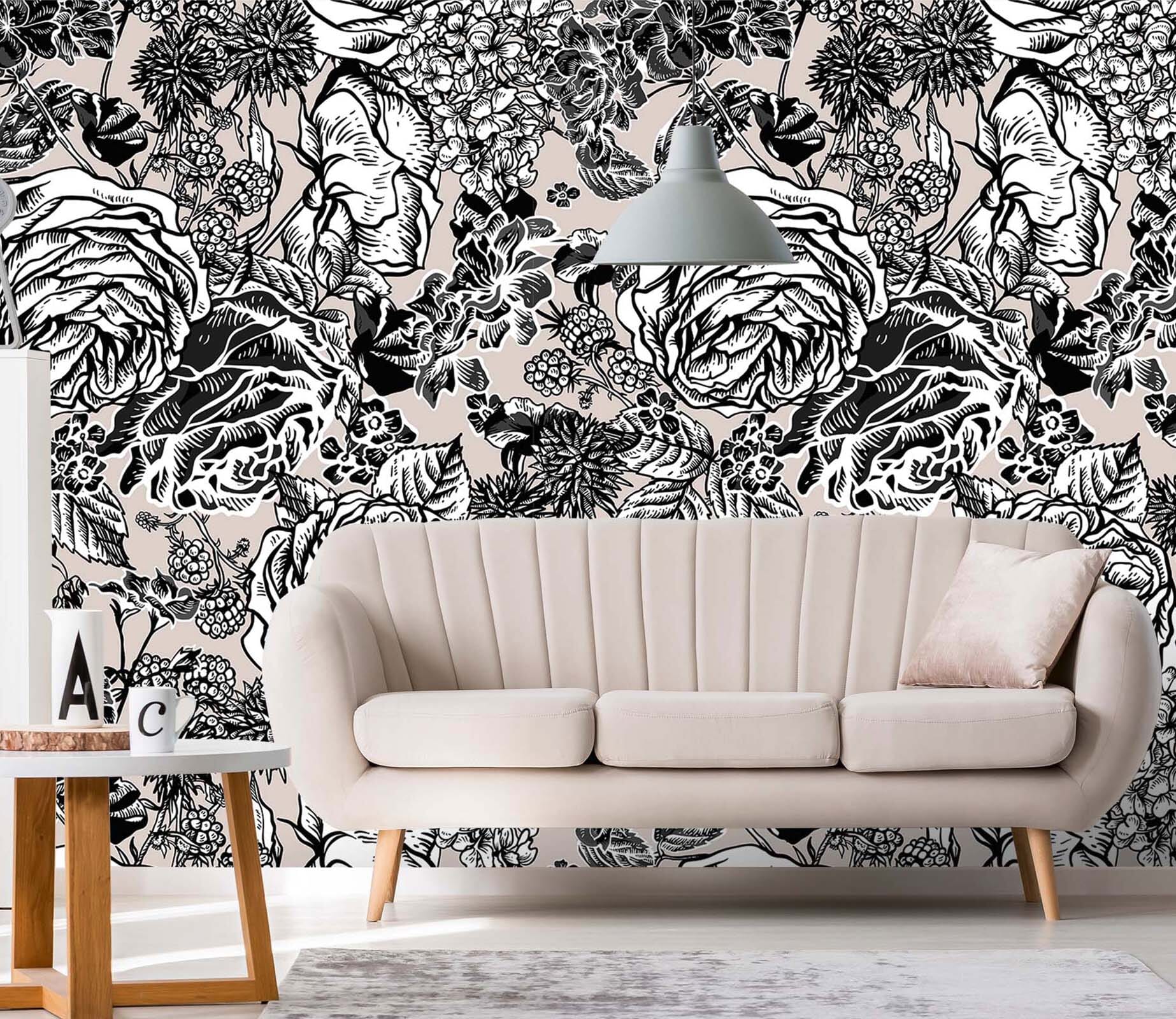 3D Doodle Peony Flower 46 Wall Murals Wallpaper AJ Wallpaper 2 