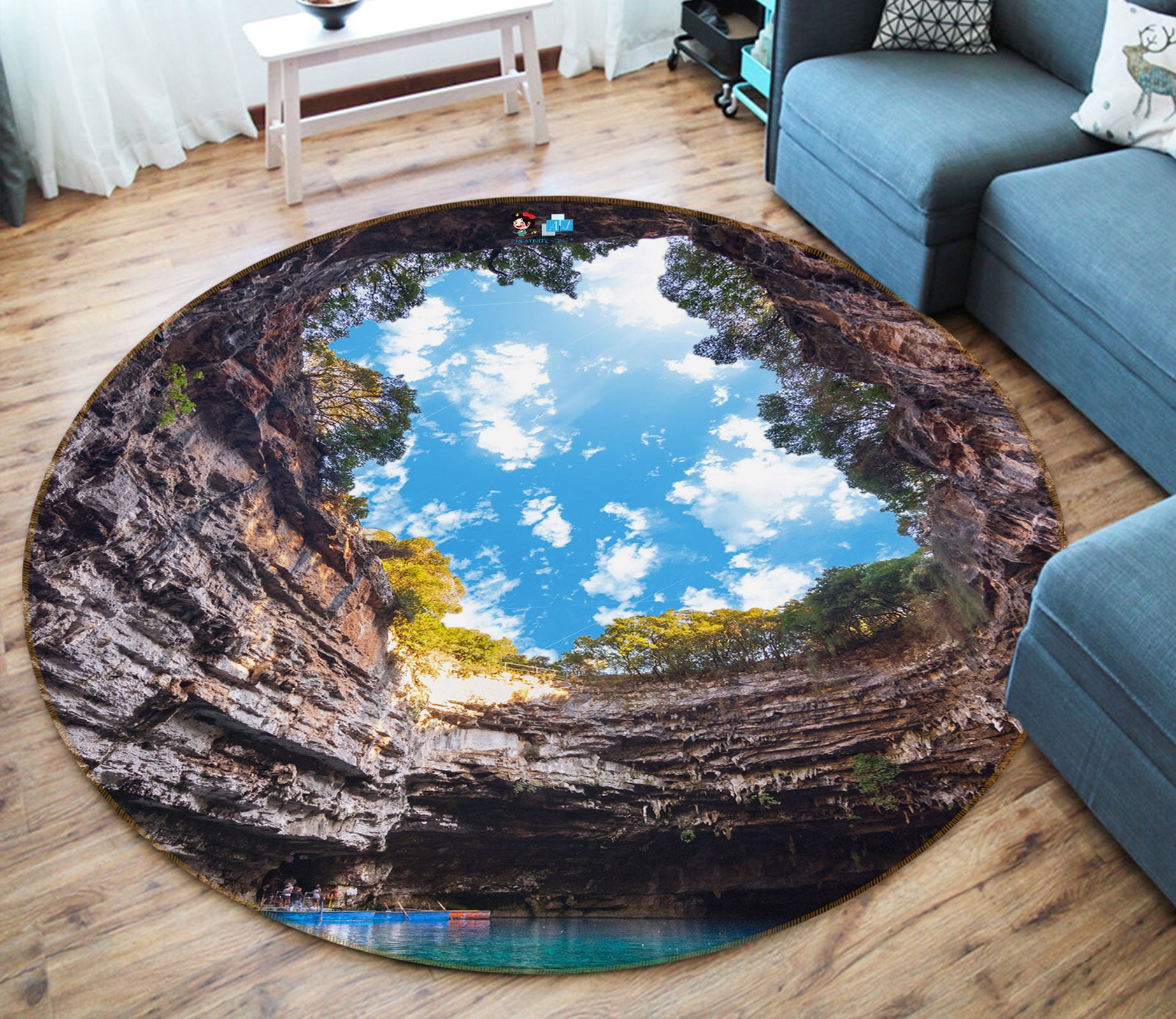3D Stone Cave Sky 69204 Round Non Slip Rug Mat