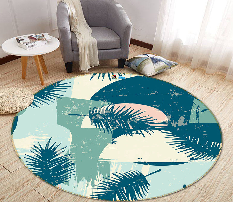 3D Leaf Pattern 64171 Round Non Slip Rug Mat