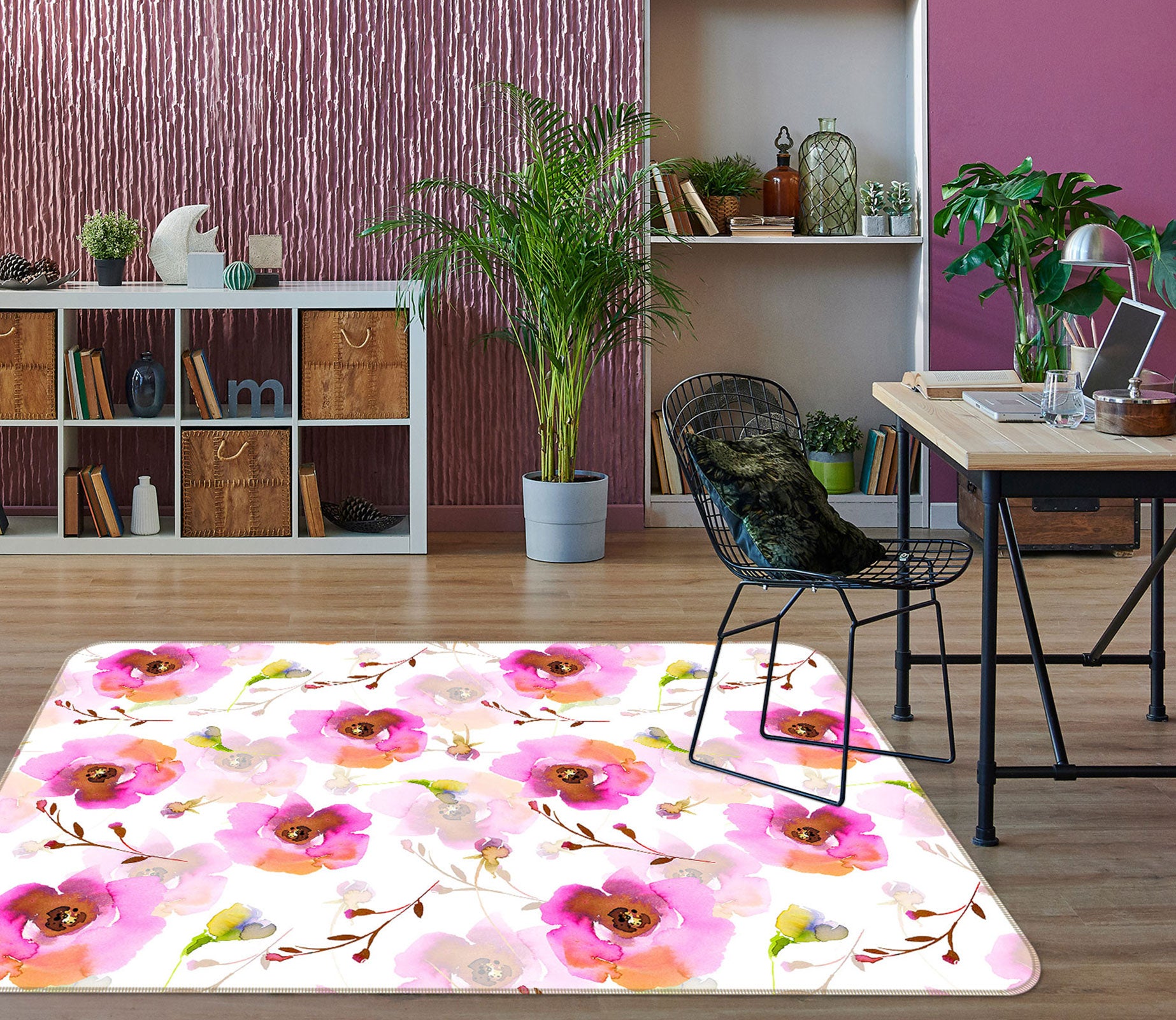 3D Red Ink Flower 091 Uta Naumann Rug Non Slip Rug Mat