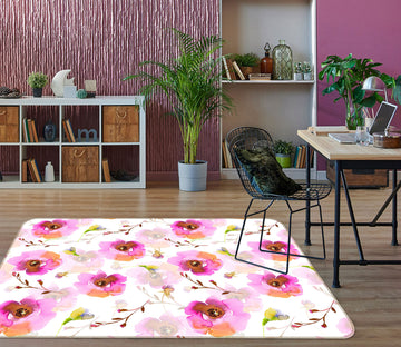 3D Red Ink Flower 091 Uta Naumann Rug Non Slip Rug Mat
