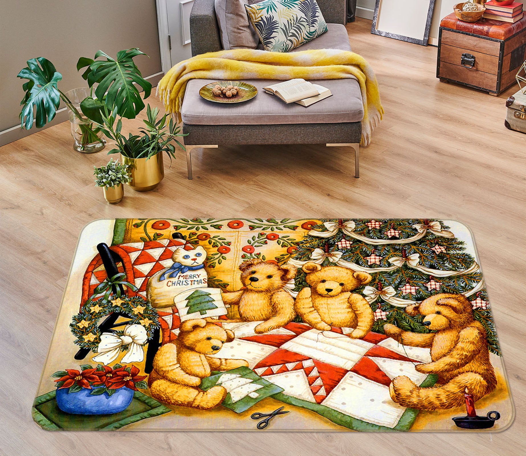 3D Bear Christmas Fift 33154 Non Slip Rug Mat