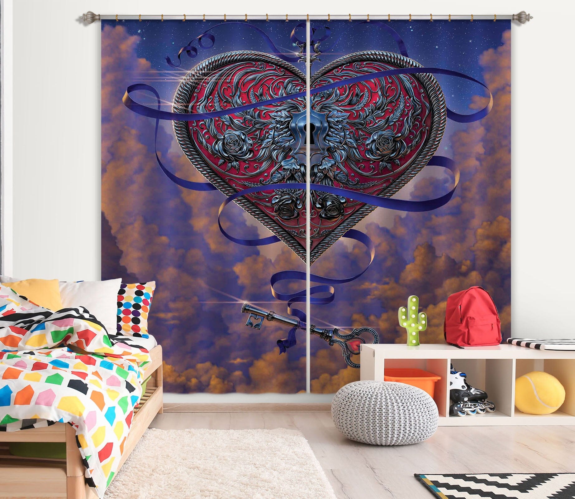 3D Heart And Key 041 Vincent Hie Curtain Curtains Drapes Curtains AJ Creativity Home 
