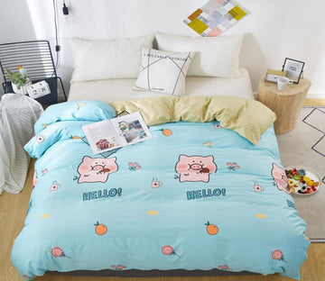3D Light Blue Bottom Cartoon Pig 3029 Bed Pillowcases Quilt