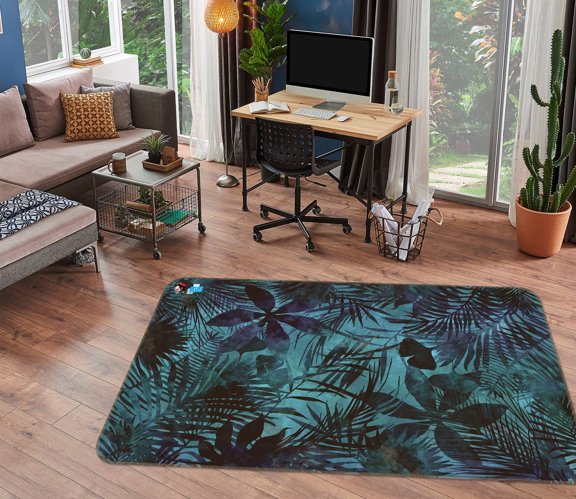3D Dark Leaves Pattern 83009 Andrea haase Rug Non Slip Rug Mat
