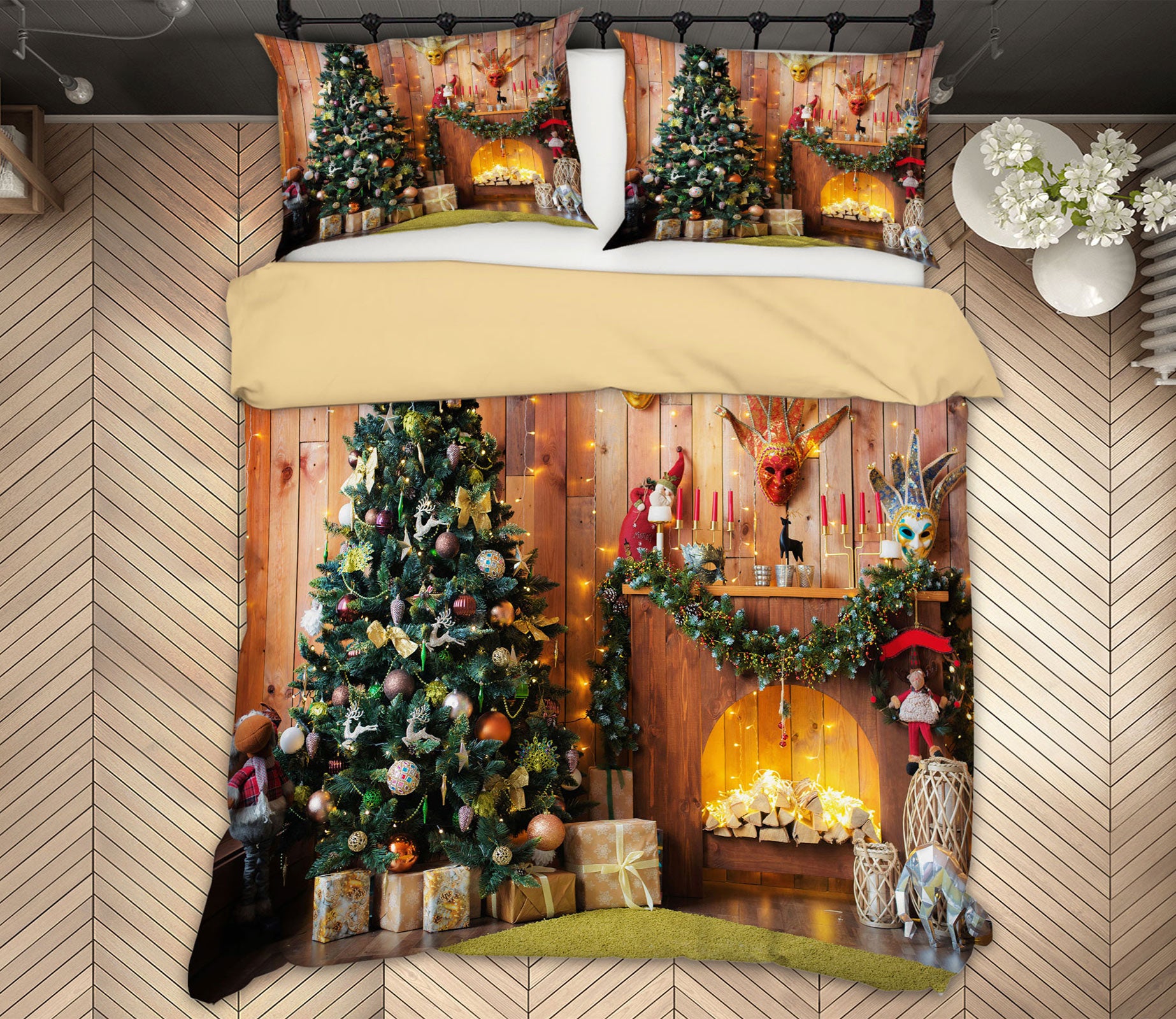 3D Tree Fireplace 51026 Christmas Quilt Duvet Cover Xmas Bed Pillowcases