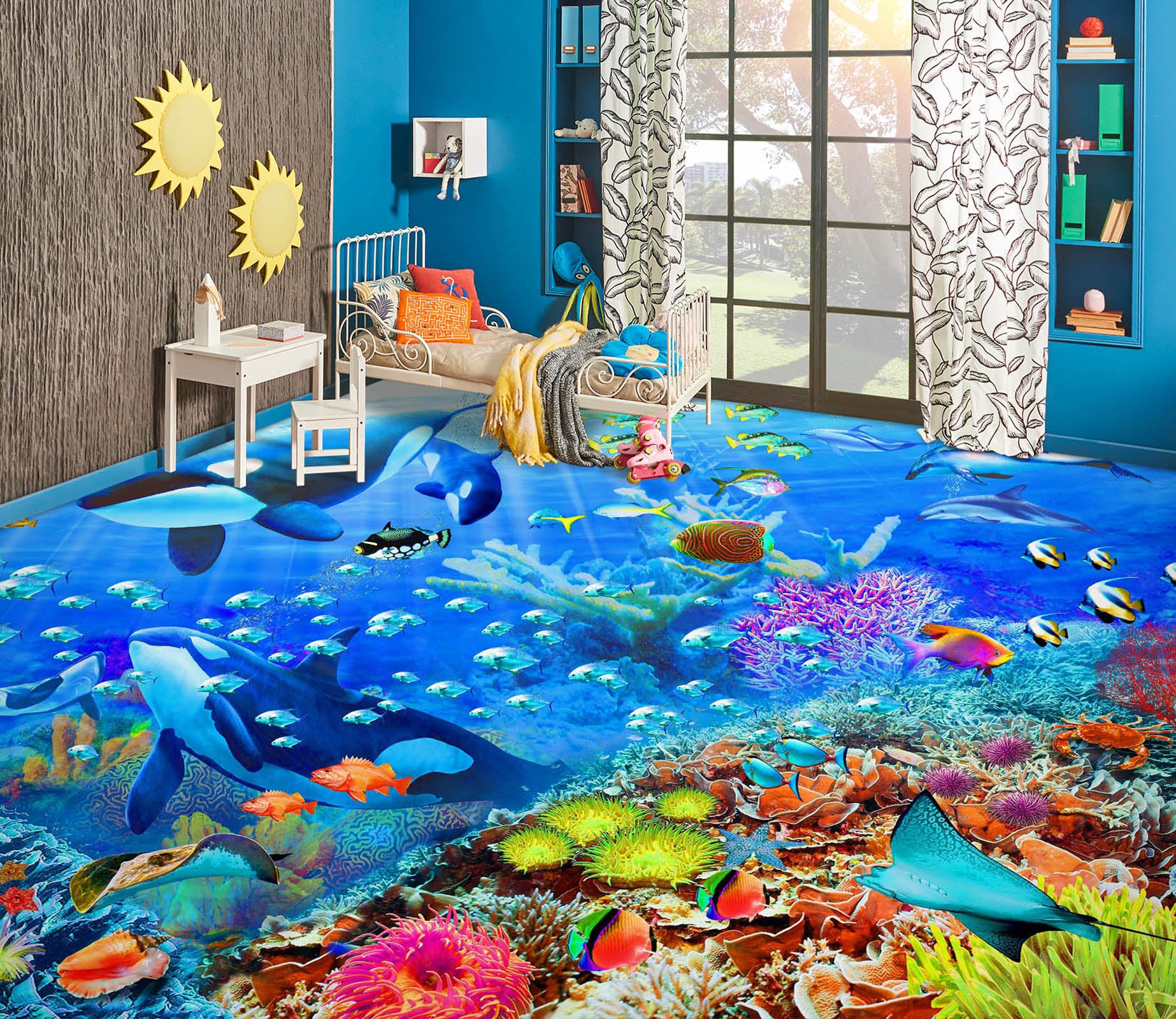 3D Seabed Coral Fish 98165 Adrian Chesterman Floor Mural