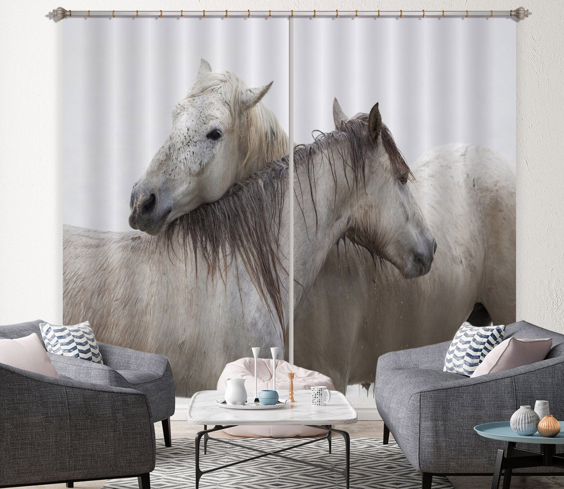 3D Two Horses 066 Marco Carmassi Curtain Curtains Drapes Curtains AJ Creativity Home 