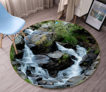 3D Stone Running Water 69122 Round Non Slip Rug Mat