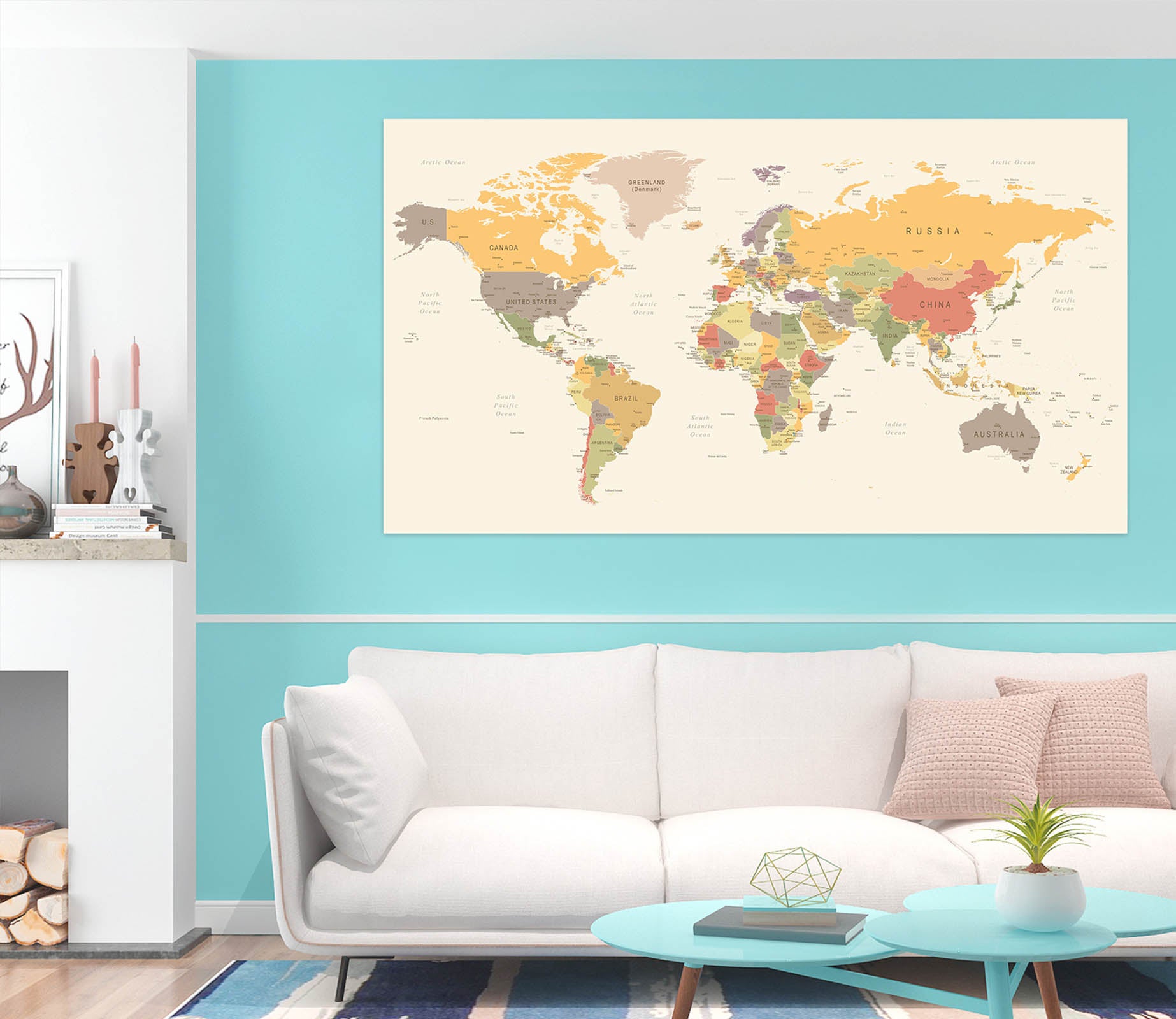3D Yellow World Map 1083 Wall Sticker