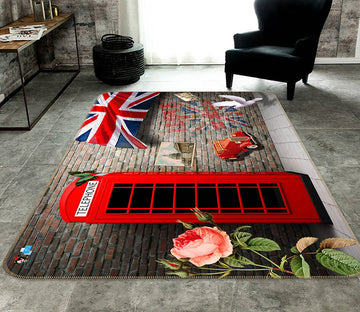 3D Red Phone Booth 66098 Non Slip Rug Mat