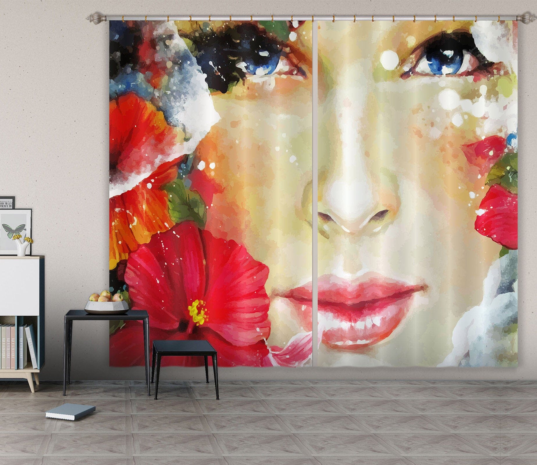 3D Red Lips Girl 764 Curtains Drapes Wallpaper AJ Wallpaper 