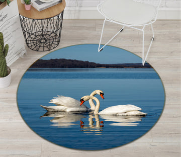 3D Swan Lake 82279 Animal Round Non Slip Rug Mat