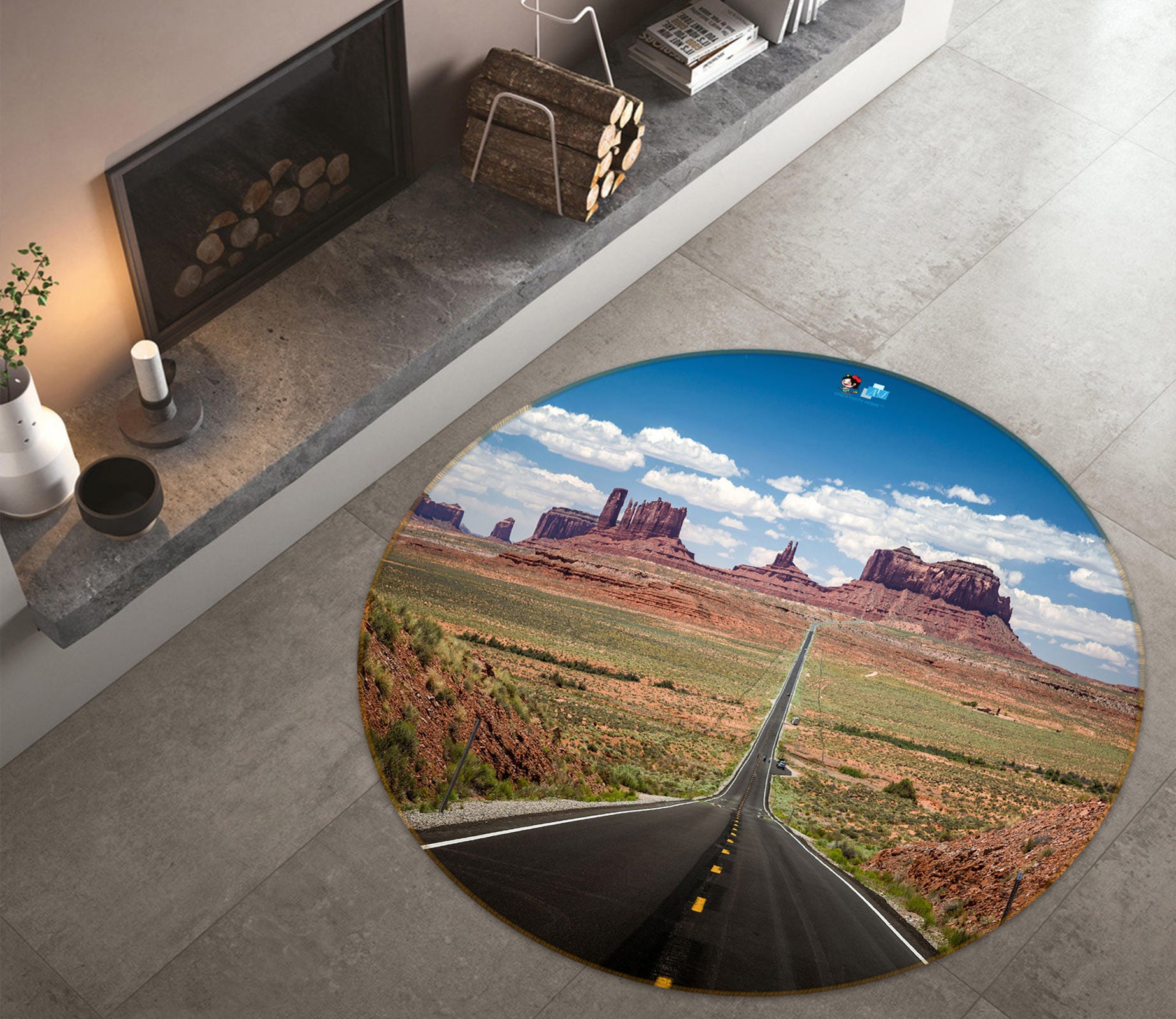 3D Highway 72193 Round Non Slip Rug Mat