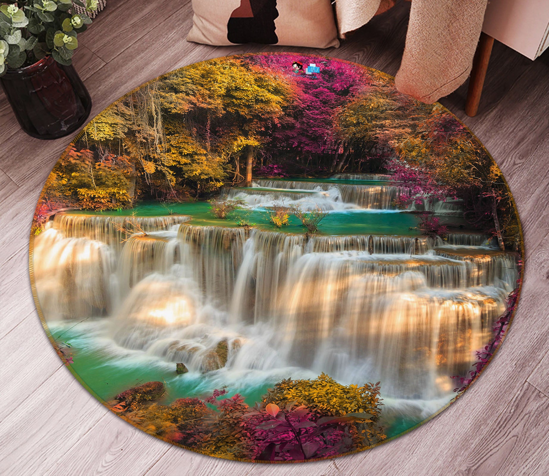 3D Waterfall 69069 Round Non Slip Rug Mat